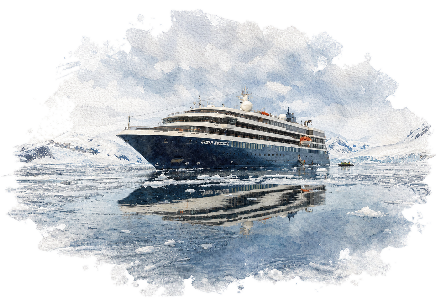 Illustration of Atlas Ocean Voyages’ World Navigator in polar waters.